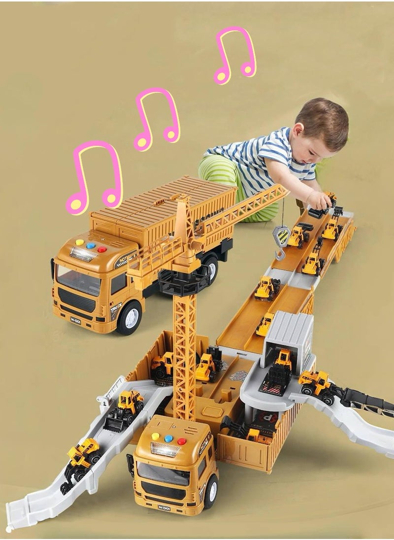 Ejection Engineering Vehicle,Container Truck,12 PCS Alloy Cars,Crane,Gifts For Children 3+Years