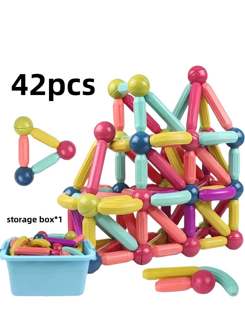 42 PCS Magnetic Building Toys for Kids, Magnet Blocks Sticks u0026 Ball Creativity Game, Development Kit for Preschool Girls, Boys Ideal Gift Set, Including Storage Box