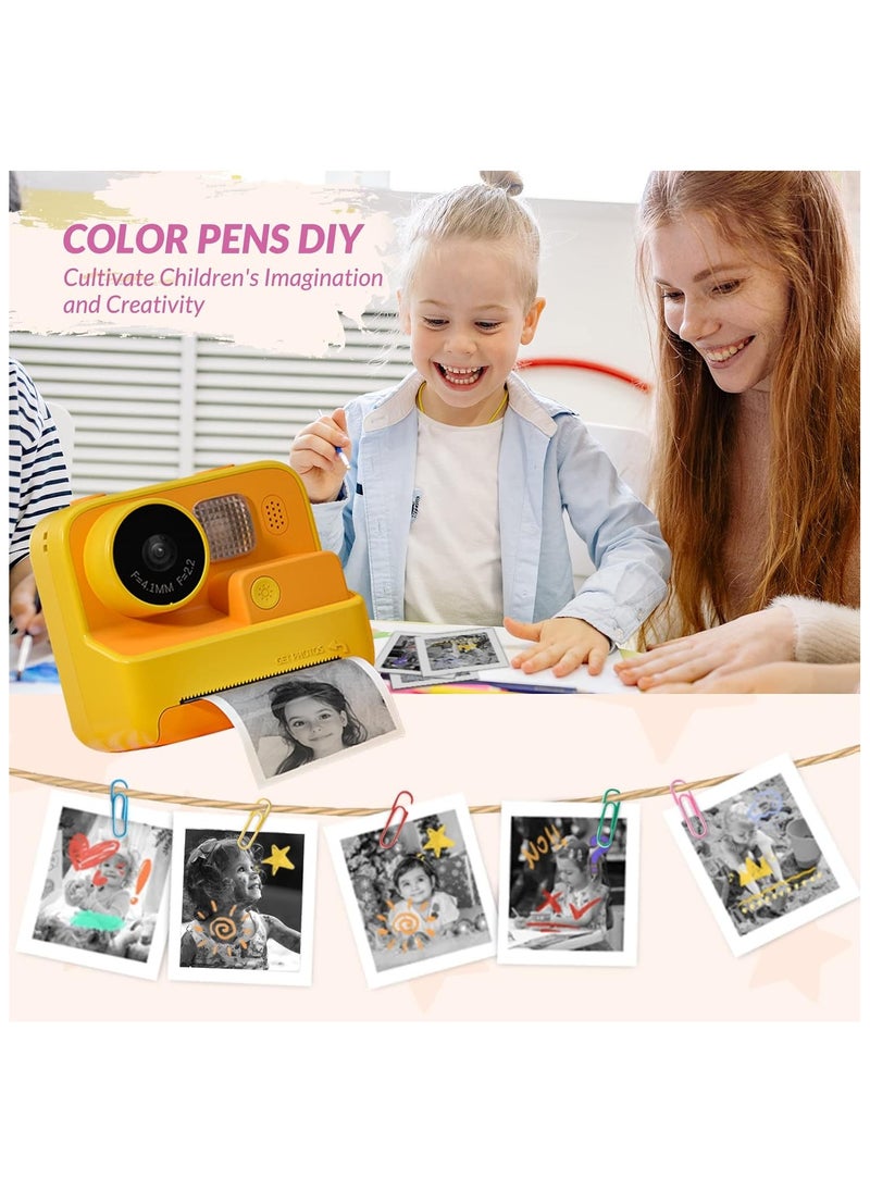 Kids Camera Instant Print, 48MP Digital Camera with Zero Ink, Selfie 1080P Video Camera with 32G TF Card, Toys Gifts for Girls Boys Aged 3-12 for /Birthday/Holiday (Orange)