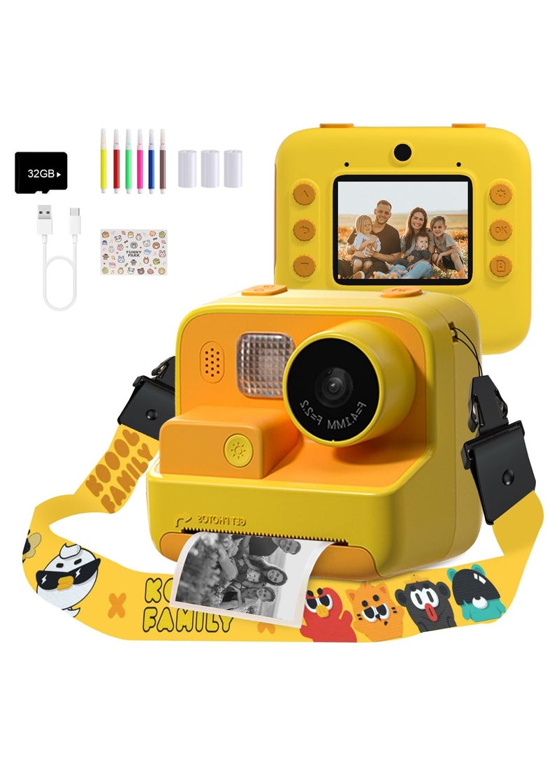 Kids Camera Instant Print, 48MP Digital Camera with Zero Ink, Selfie 1080P Video Camera with 32G TF Card, Toys Gifts for Girls Boys Aged 3-12 for /Birthday/Holiday (Orange)