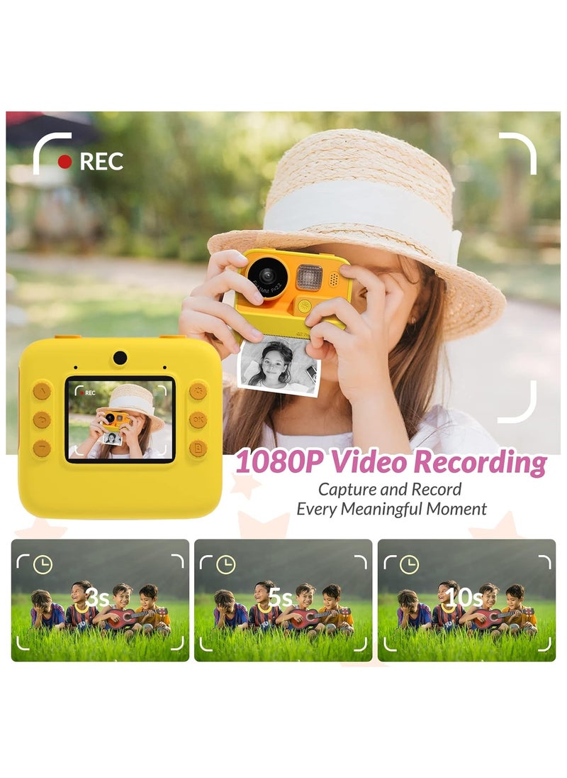 Kids Camera Instant Print, 48MP Digital Camera with Zero Ink, Selfie 1080P Video Camera with 32G TF Card, Toys Gifts for Girls Boys Aged 3-12 for /Birthday/Holiday (Orange)