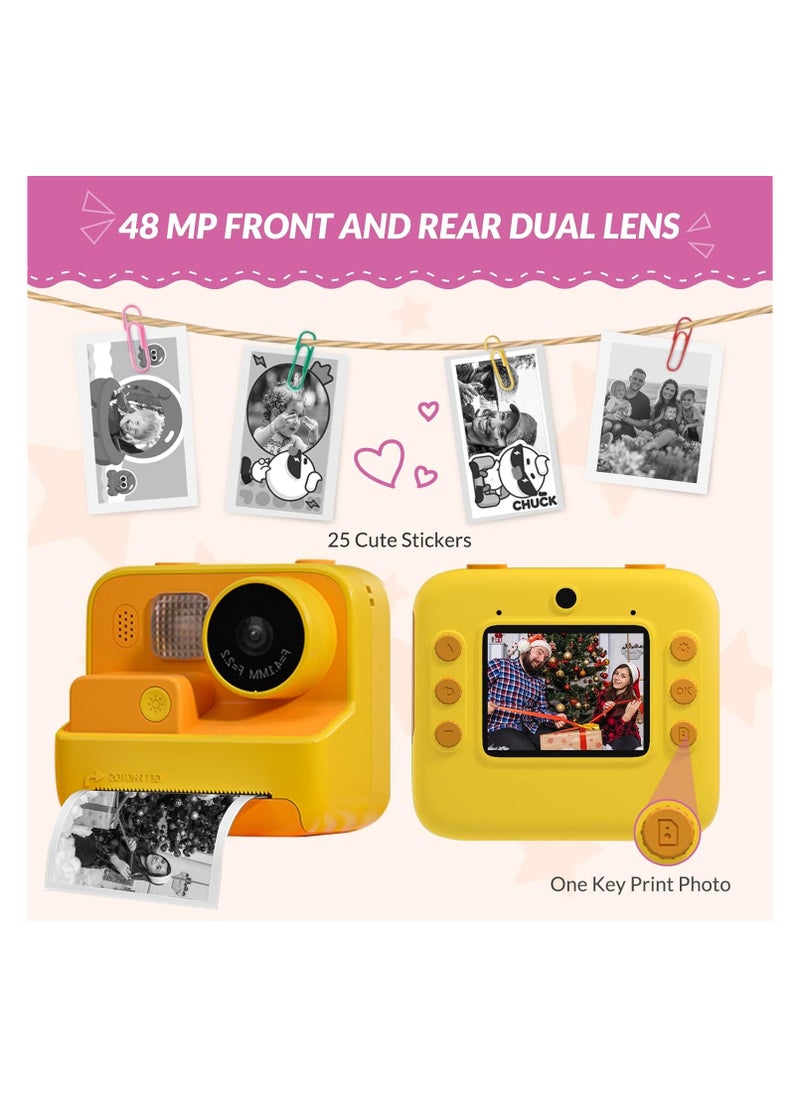 Kids Camera Instant Print, 48MP Digital Camera with Zero Ink, Selfie 1080P Video Camera with 32G TF Card, Toys Gifts for Girls Boys Aged 3-12 for /Birthday/Holiday (Orange)