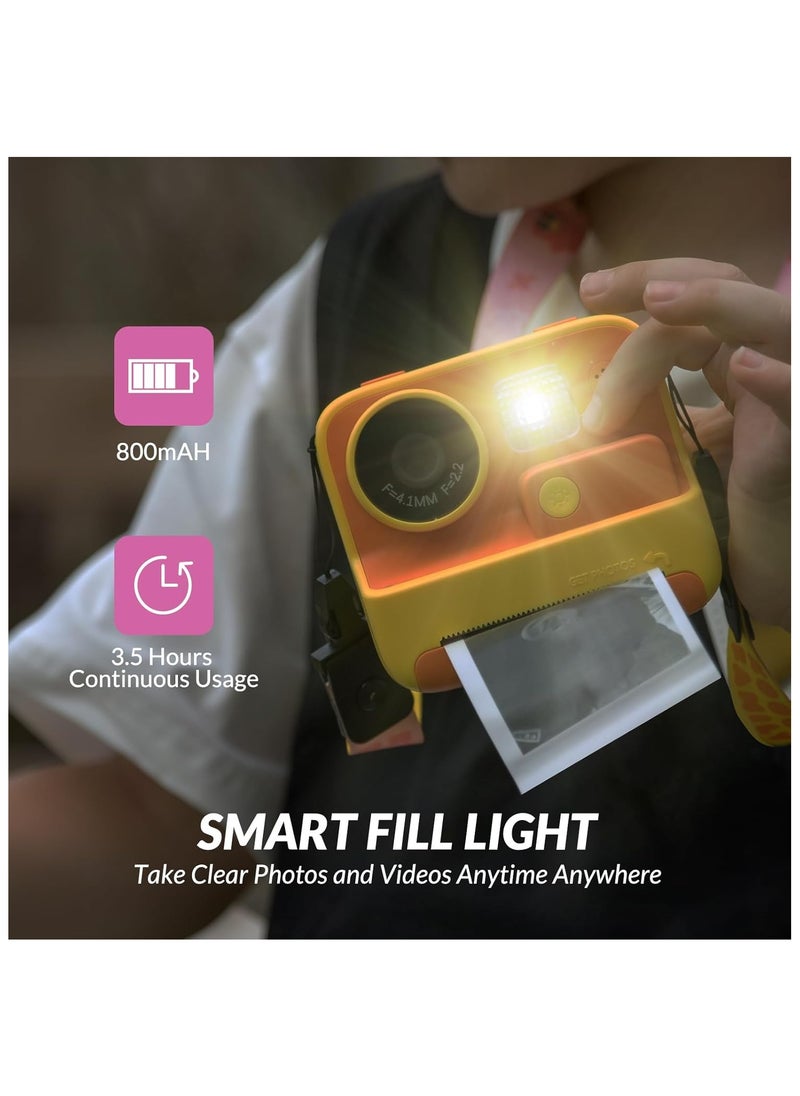 Kids Camera Instant Print, 48MP Digital Camera with Zero Ink, Selfie 1080P Video Camera with 32G TF Card, Toys Gifts for Girls Boys Aged 3-12 for /Birthday/Holiday (Orange)