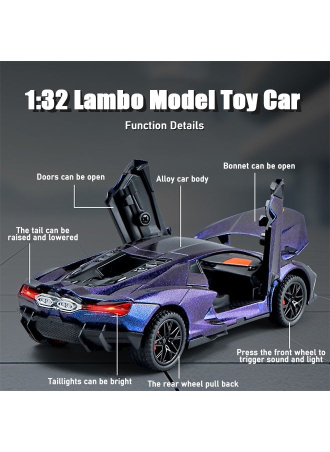 1:32 Lambo Sian FKP3 Alloy Model Car with Light and Sound Pull Back Car Toy for Boys Age 3+ Year Old (Star Light Color)