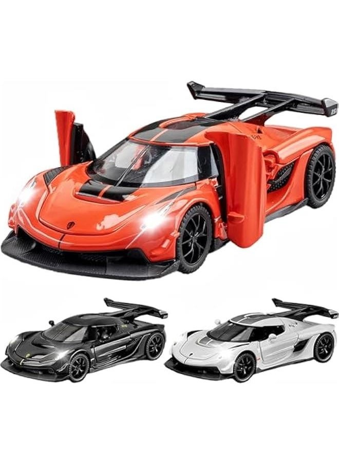 Toy Cars Koenigsegg Jesko Car Toys Model Car 1/32 Die-cast Pull Back Collect Model with Sound and Light Toy Vehicle for 3+Year Old Boys Festival Gift(Orange)