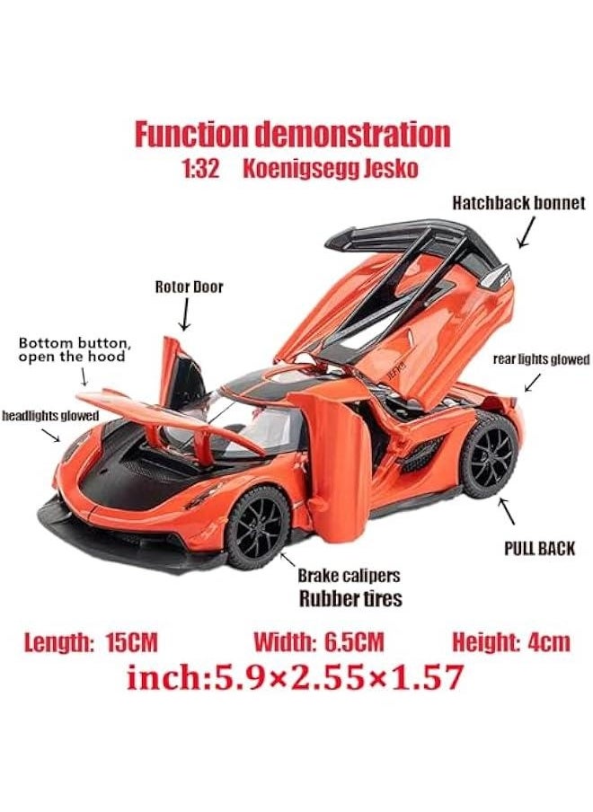 Toy Cars Koenigsegg Jesko Car Toys Model Car 1/32 Die-cast Pull Back Collect Model with Sound and Light Toy Vehicle for 3+Year Old Boys Festival Gift(Orange)