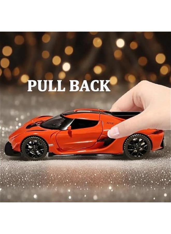 Toy Cars Koenigsegg Jesko Car Toys Model Car 1/32 Die-cast Pull Back Collect Model with Sound and Light Toy Vehicle for 3+Year Old Boys Festival Gift(Orange)