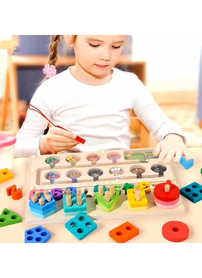 Quantity color classification teaching aids, Magnetic Color and Number Maze, Wooden Magnet Maze Color And Number Shape Sorter, Cognitive 3D Puzzles Board, Game Kids, Montessori Educational Toys, Edu