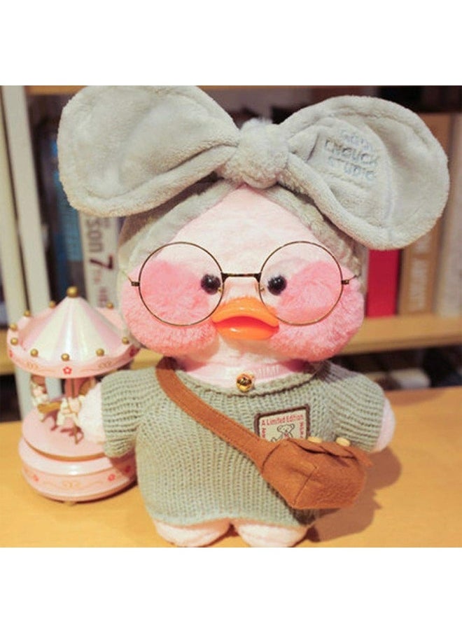 30cm Hyaluronic Acid Pink Duck Plush Toy With Gray Headscarf