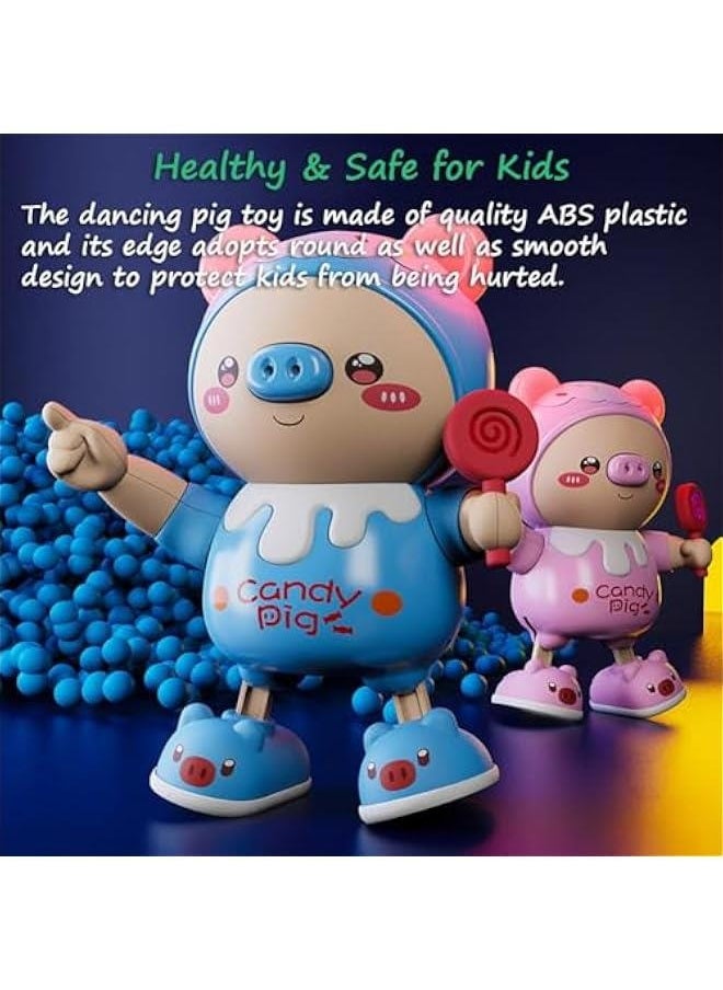 Dancing Piglet Toy, Lovely Dancing Piggy Toy Electric Candy Pig Musical Toy Little Pig Musical Toy for Kids with Dynamic Music & Cool Lights| Legs Move Sideways| Body Twist (Blue)