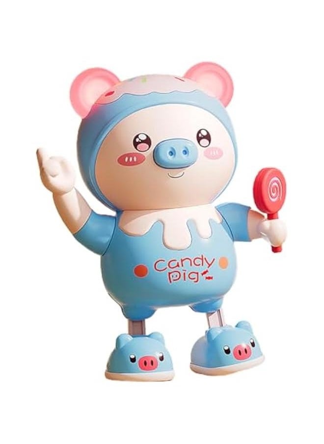Dancing Piglet Toy, Lovely Dancing Piggy Toy Electric Candy Pig Musical Toy Little Pig Musical Toy for Kids with Dynamic Music & Cool Lights| Legs Move Sideways| Body Twist (Blue)
