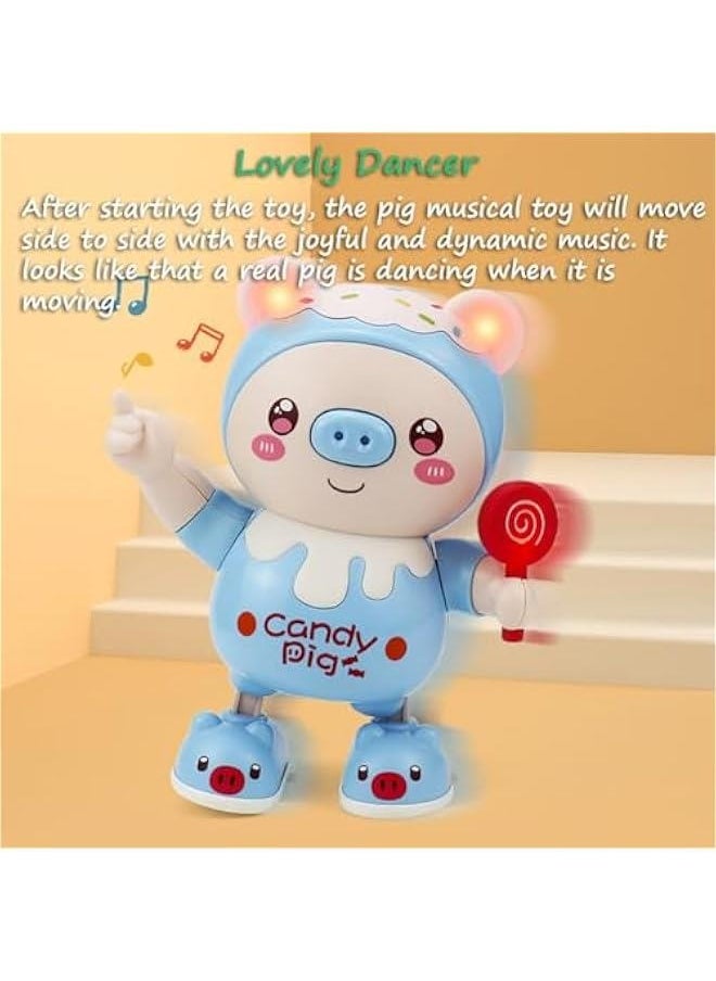 Dancing Piglet Toy, Lovely Dancing Piggy Toy Electric Candy Pig Musical Toy Little Pig Musical Toy for Kids with Dynamic Music & Cool Lights| Legs Move Sideways| Body Twist (Blue)