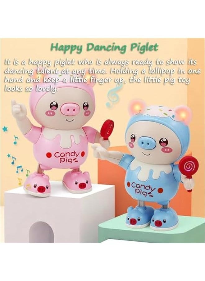 Dancing Piglet Toy, Lovely Dancing Piggy Toy Electric Candy Pig Musical Toy Little Pig Musical Toy for Kids with Dynamic Music & Cool Lights| Legs Move Sideways| Body Twist (Blue)
