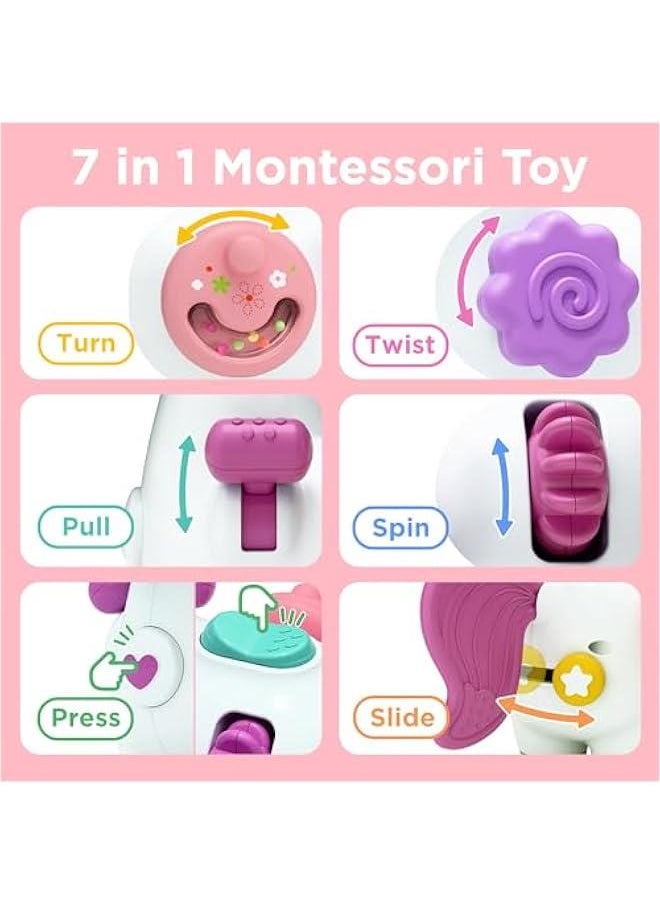 Baby Unicorn Activity Cube, Infant Busy Cube Montessori Toy for 1 Year Old, Babies Carseat Plane Travel Toy, Toddler Sensory Development Learning Birthday Gift 6-9-12-18 Months 2 3 Years