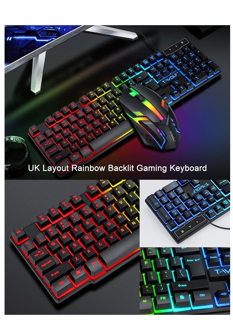 Game 4 IN 1 Set,Backlit Keyboard + Colorful Backlit Mouse + Large-Size Mousepad + Gaming Headset,Waterproof Rgb Color Suitable For Pc/Ps4/Xbox Gamers, Android Pubg Codm Genshin Diablo All Games