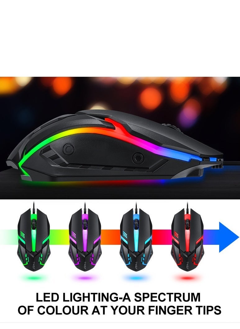 Game 4 IN 1 Set,Backlit Keyboard + Colorful Backlit Mouse + Large-Size Mousepad + Gaming Headset,Waterproof Rgb Color Suitable For Pc/Ps4/Xbox Gamers, Android Pubg Codm Genshin Diablo All Games