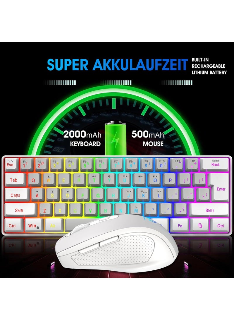 Arabic English 2.4G Wireless Gaming Keyboard and Mouse Combo Include Mini 60% Mechanical Feel RGB Backlit Keyboard Ergonomic Vertical Feel Small Wireless Mouse
