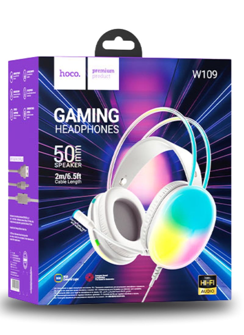 W109 Gaming Headset – Over-Ear Wired Gaming Headphones with Mic for PS4/PS5/Xbox One/Xbox Series X|S/Nintendo Switch/PC – Premium Leather Earcups