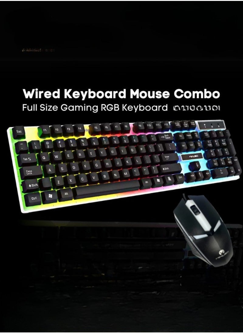 Wired RGB Gaming Keyboard & Mouse Combo – 104 Keys Mechanical Feel, Floating Keycaps, 8000 DPI Ultralight Mouse, Ergonomic Design, Ideal for PC Gamers & Typists