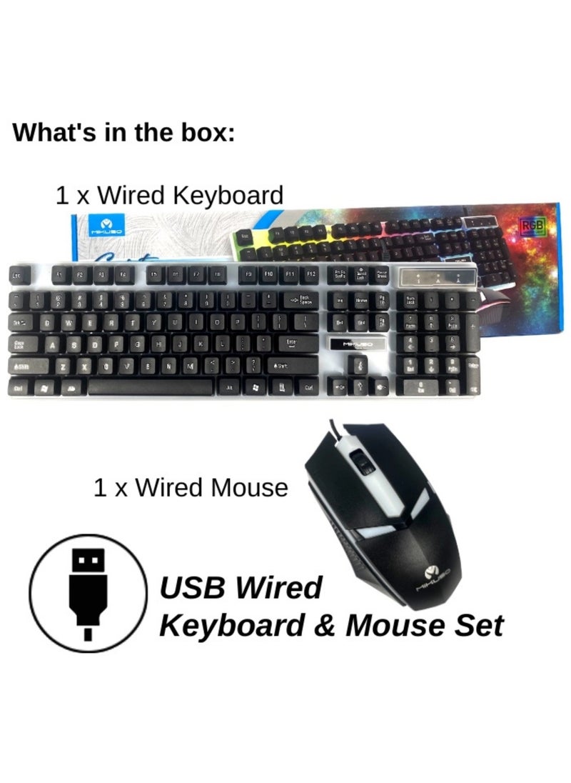 Wired RGB Gaming Keyboard & Mouse Combo – 104 Keys Mechanical Feel, Floating Keycaps, 8000 DPI Ultralight Mouse, Ergonomic Design, Ideal for PC Gamers & Typists