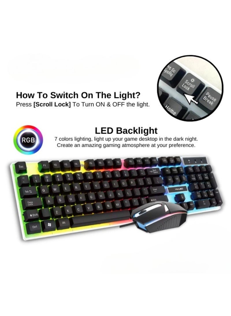 Wired RGB Gaming Keyboard & Mouse Combo – 104 Keys Mechanical Feel, Floating Keycaps, 8000 DPI Ultralight Mouse, Ergonomic Design, Ideal for PC Gamers & Typists