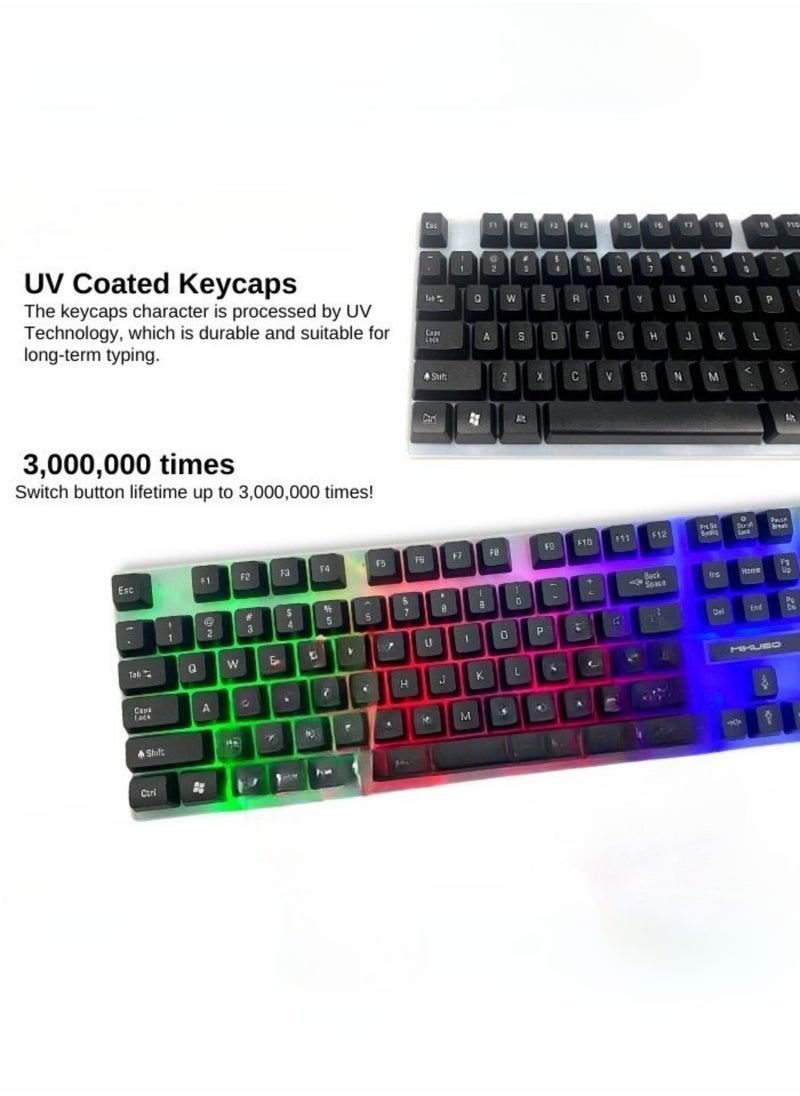 Wired RGB Gaming Keyboard & Mouse Combo – 104 Keys Mechanical Feel, Floating Keycaps, 8000 DPI Ultralight Mouse, Ergonomic Design, Ideal for PC Gamers & Typists