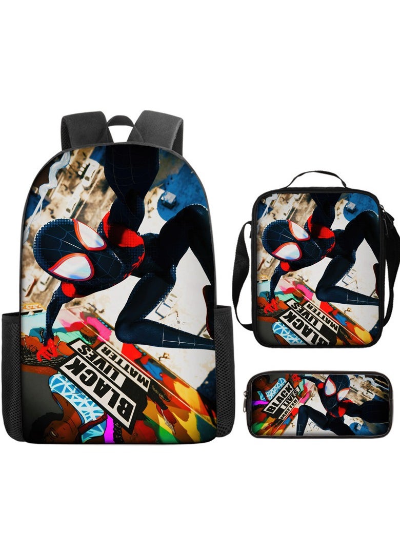 3Pcs Backpack Set,Spider-Man School Backpack,Large Capacity Casual Backpack with Lunch Bag and Pencil case for Kids Fans