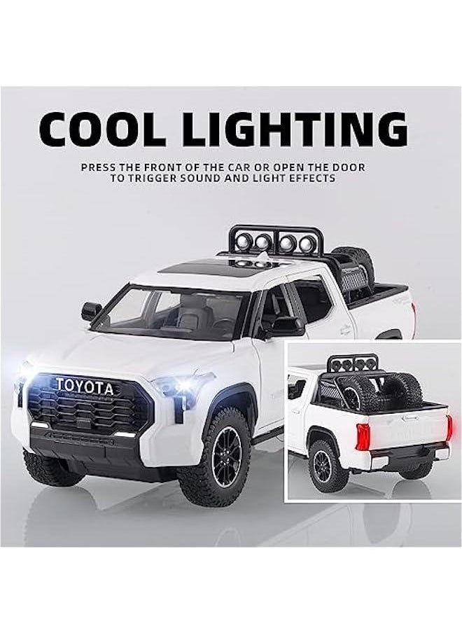 Toy Trucks for Boys 1/24 Tundra Diecast Metal Model Toy Pickup Truck Pull Back Car Model with Light and Sound Toy Trucks for Boys Age 4-7(White)