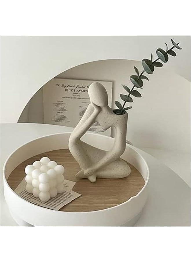 Ceramic Thinker Vase for Home Decor White Modern Body Shaped Vase for Flowers Pampas 7.9 H x 5.5 W Book Flower Vases for Living Room Decorations Beige Vases for Table Kitchen Decor