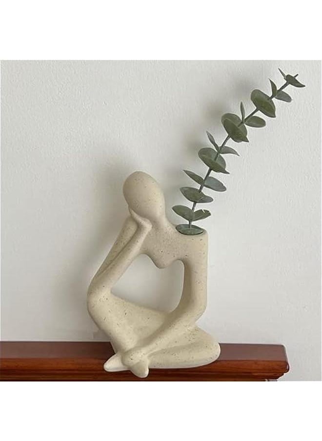 Ceramic Thinker Vase for Home Decor White Modern Body Shaped Vase for Flowers Pampas 7.9 H x 5.5 W Book Flower Vases for Living Room Decorations Beige Vases for Table Kitchen Decor