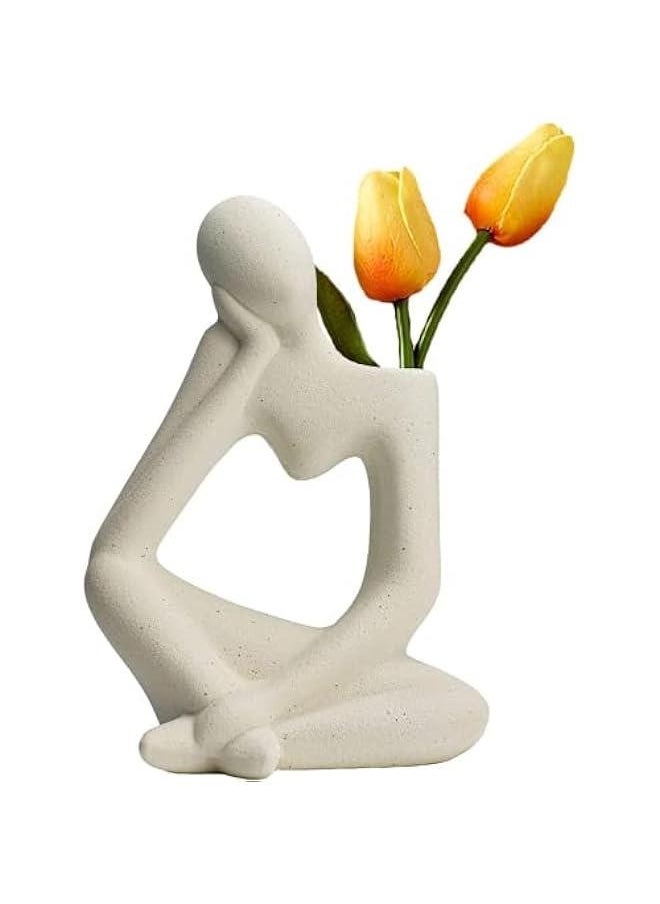 Ceramic Thinker Vase for Home Decor White Modern Body Shaped Vase for Flowers Pampas 7.9 H x 5.5 W Book Flower Vases for Living Room Decorations Beige Vases for Table Kitchen Decor