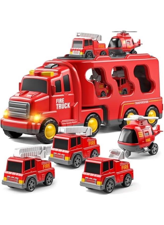 Truck Toys for 3 4 5 6 Years Old Boys, Toddler Car Toys for Toddler Boys Ages 3-5, Fire Toys Car Carrier Vehicle Toy Set, Kids Toys Truck Set for Age 3-9