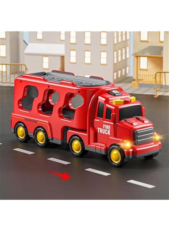 Truck Toys for 3 4 5 6 Years Old Boys, Toddler Car Toys for Toddler Boys Ages 3-5, Fire Toys Car Carrier Vehicle Toy Set, Kids Toys Truck Set for Age 3-9
