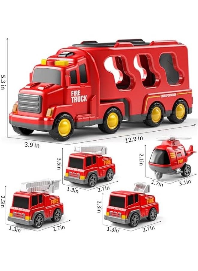 Truck Toys for 3 4 5 6 Years Old Boys, Toddler Car Toys for Toddler Boys Ages 3-5, Fire Toys Car Carrier Vehicle Toy Set, Kids Toys Truck Set for Age 3-9