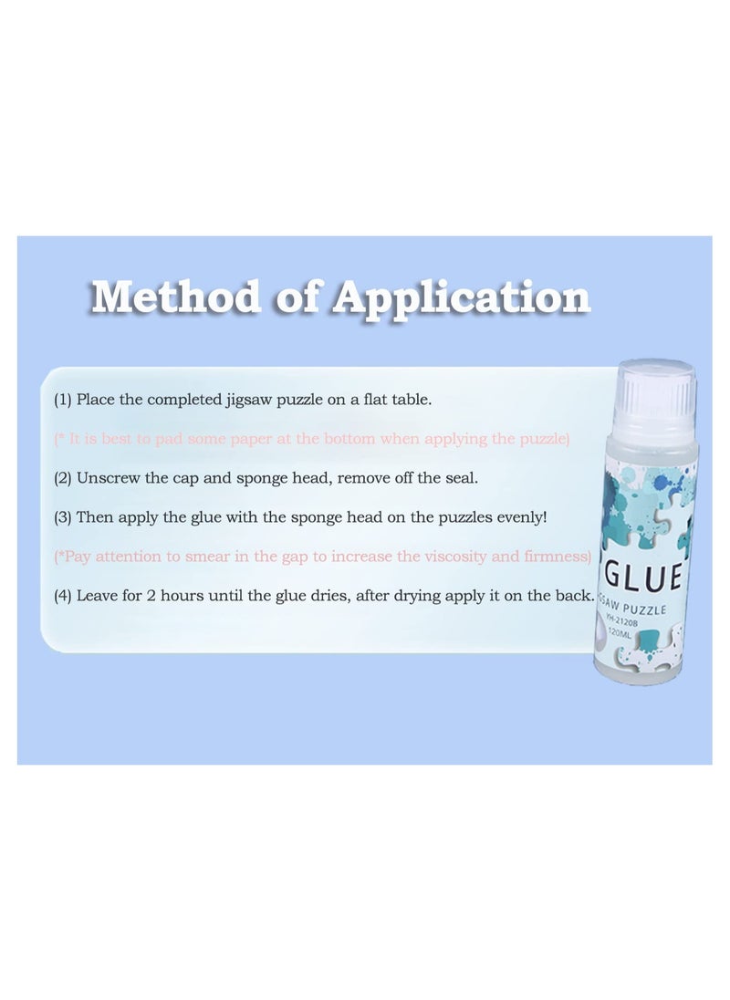 Clear Puzzle Glue with Sponge Applicator for Kids, Water-Soluble Craft Glue for 1000 to 3000 Piece Puzzles, 120ML