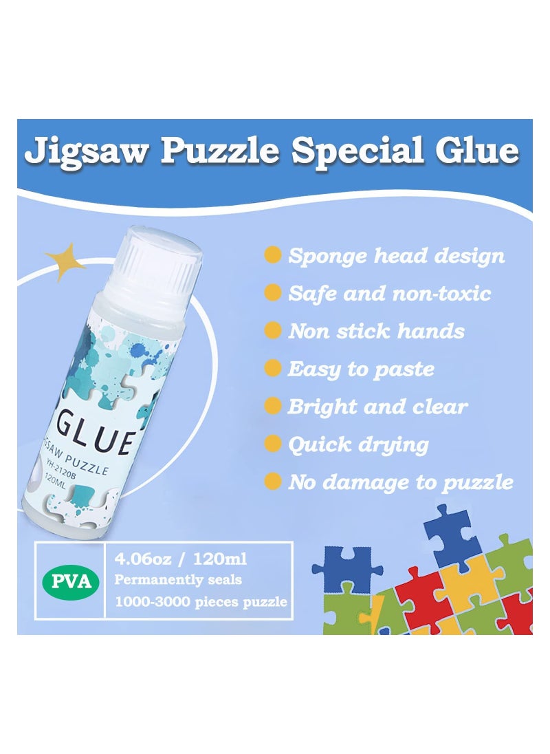 Clear Puzzle Glue with Sponge Applicator for Kids, Water-Soluble Craft Glue for 1000 to 3000 Piece Puzzles, 120ML