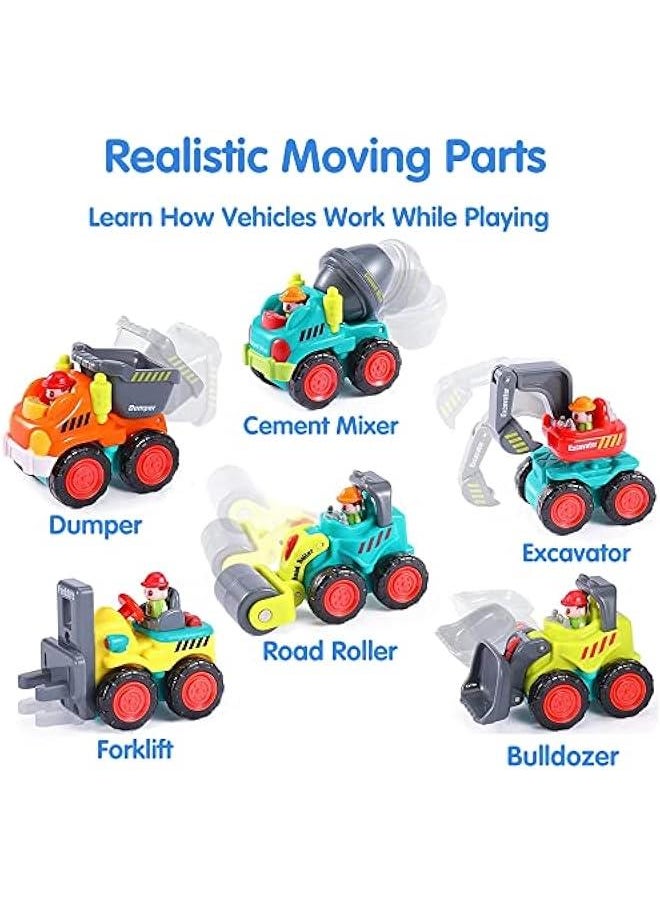 Toddler Construction Toy Trucks, Baby Mini Push Go Cars W/Playmat, Kid Pocket Construction Vehicle, Little Excavator Dump Bulldozer, Birthday Gifts for 6 9 12 18 Month 1 2 3 Year Old Boy