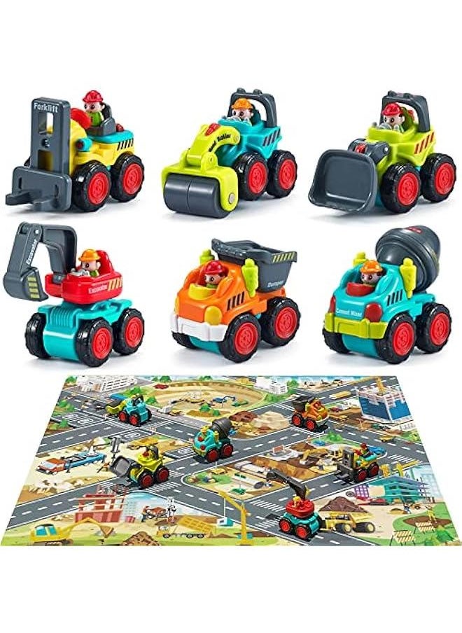 Toddler Construction Toy Trucks, Baby Mini Push Go Cars W/Playmat, Kid Pocket Construction Vehicle, Little Excavator Dump Bulldozer, Birthday Gifts for 6 9 12 18 Month 1 2 3 Year Old Boy