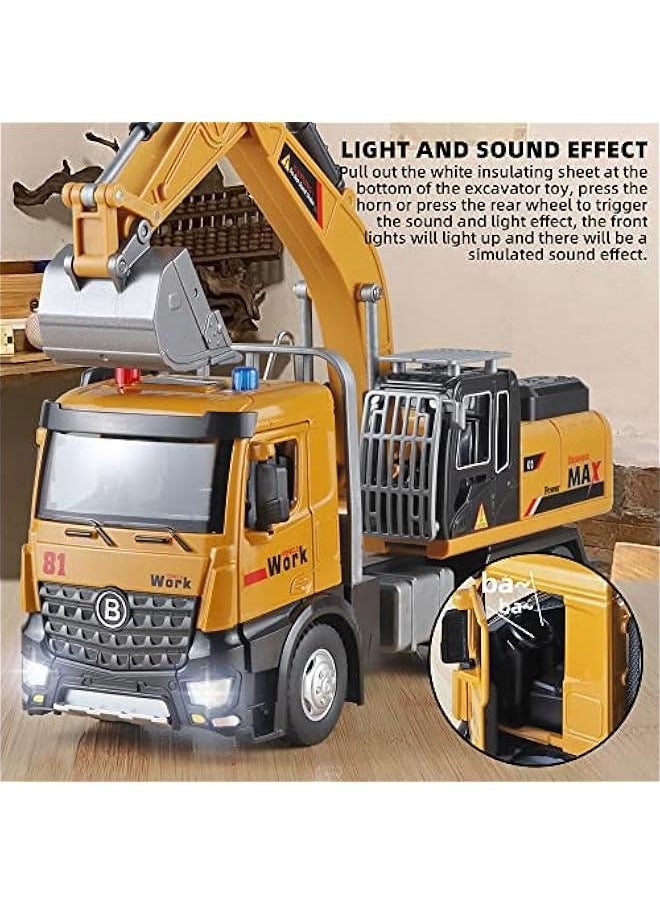 Children Excavator Toy Metal DieCast Excavator Model，with Simulated Sound and lightdigger Toys，Excavator Toys for Boys 3-5 Year Old Gift
