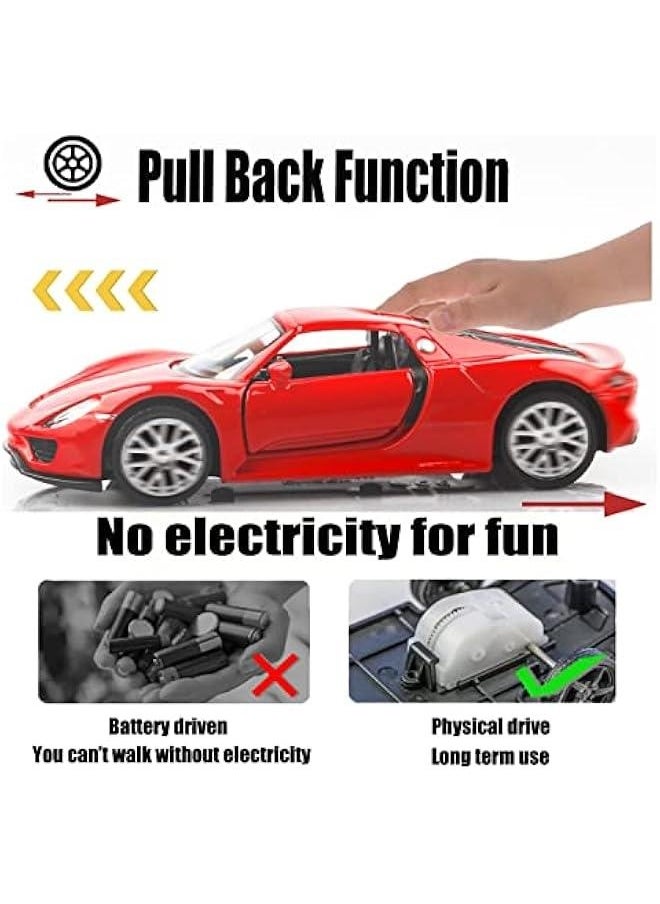 1/36 Scale Porsche 918 Spyde Diecast Model Cars,Pull Back Vehicles Porsche Toy Cars,Cars Gifts for Boys Girls (Red)
