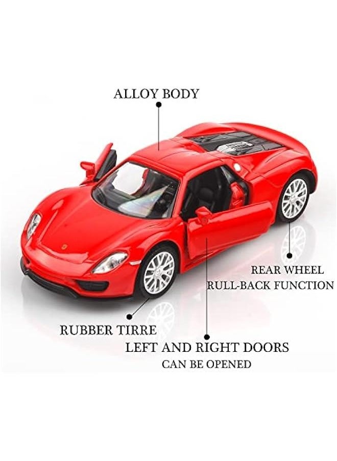 1/36 Scale Porsche 918 Spyde Diecast Model Cars,Pull Back Vehicles Porsche Toy Cars,Cars Gifts for Boys Girls (Red)