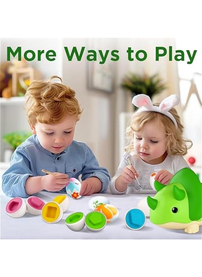 Toddler Matching Eggs, Dinosaur Easter Egg Toy, Baby Learning Educational Shape Sorter Game, Fine Motor Montessori Birthday Easter Basket Gift 18 Month 2 3 4 Year Old Infant Boy Girl Kid