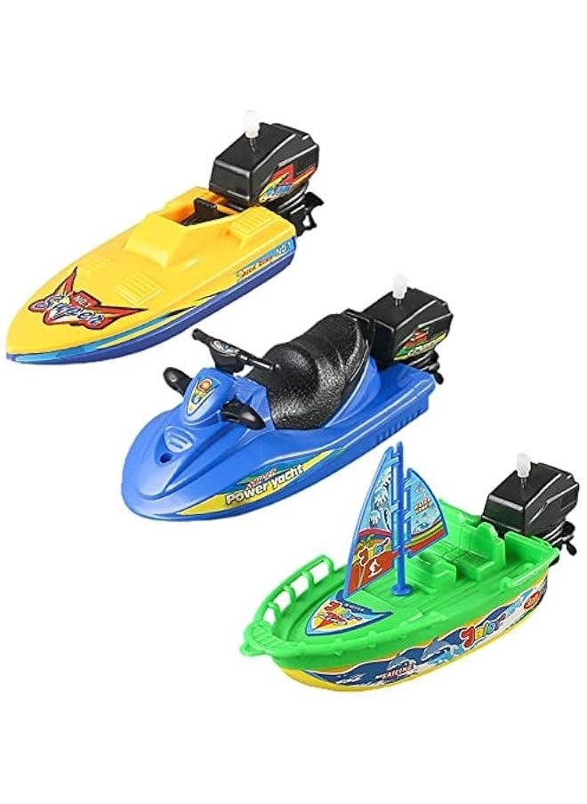 Wind-up Boat Bath Toy, Bathtub Pull and Go Yacht Water Toy Motorboat Jet Ski Boat Toy Speed Boat Ship Toy Sailing Ship Sailboat Tub Toy (Sailboat+Motorboat+Speedboat)