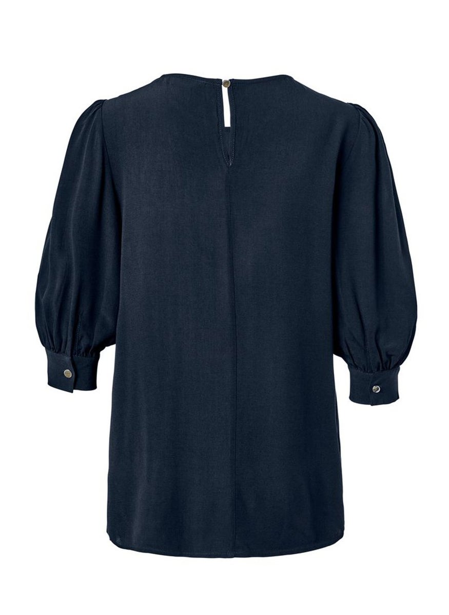 Women Round Neck 3/4 Sleeve Solid Top, Navy Blue