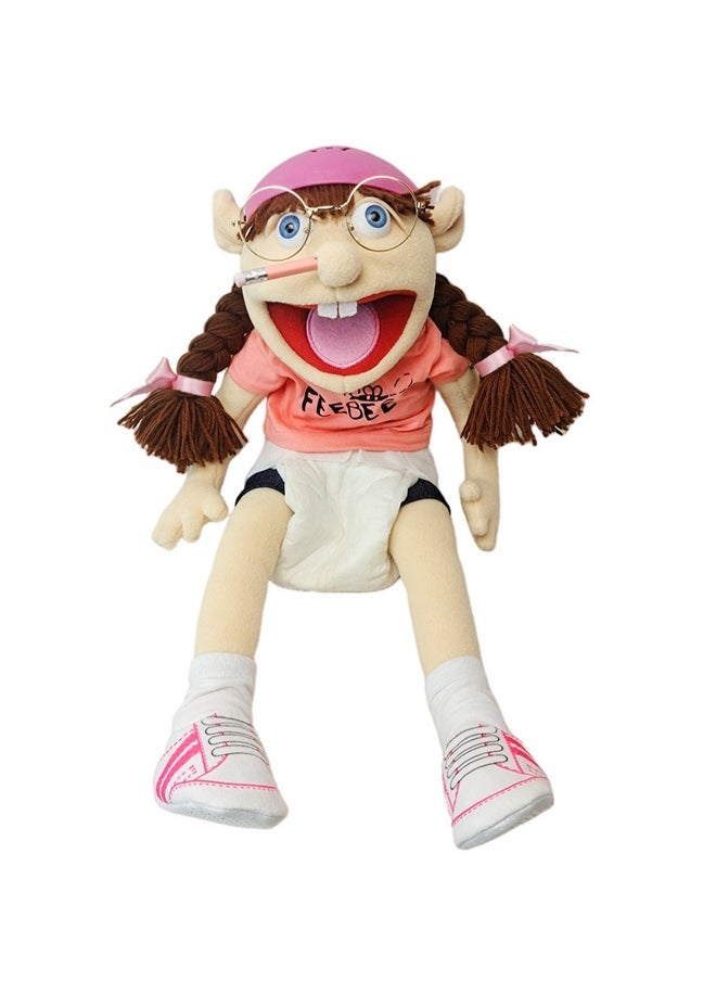 60cm Hand Puppet Riastvy Jeffy's Sister Feebee Plush Cartoon Doll Naughty Funny Puppet Soft Plush Toy with Movable Mouth Suitable for Home Decoration Birthday Gift