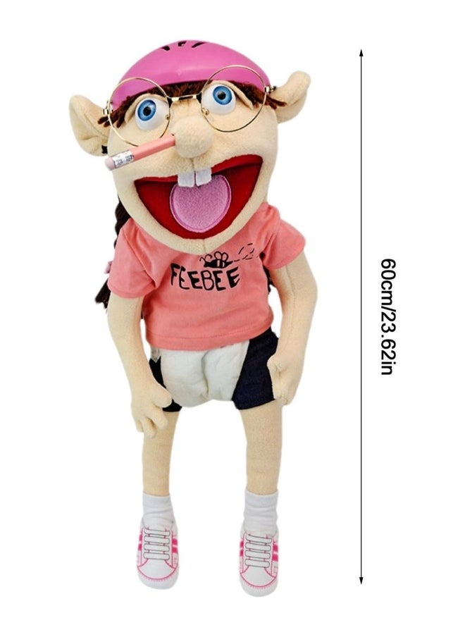 60cm Hand Puppet Riastvy Jeffy's Sister Feebee Plush Cartoon Doll Naughty Funny Puppet Soft Plush Toy with Movable Mouth Suitable for Home Decoration Birthday Gift