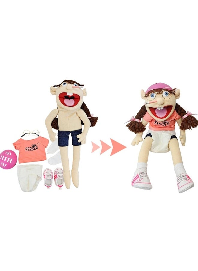 60cm Hand Puppet Riastvy Jeffy's Sister Feebee Plush Cartoon Doll Naughty Funny Puppet Soft Plush Toy with Movable Mouth Suitable for Home Decoration Birthday Gift