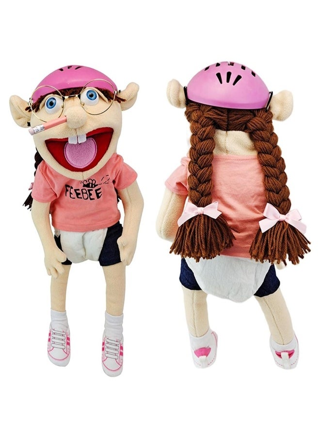 60cm Hand Puppet Riastvy Jeffy's Sister Feebee Plush Cartoon Doll Naughty Funny Puppet Soft Plush Toy with Movable Mouth Suitable for Home Decoration Birthday Gift