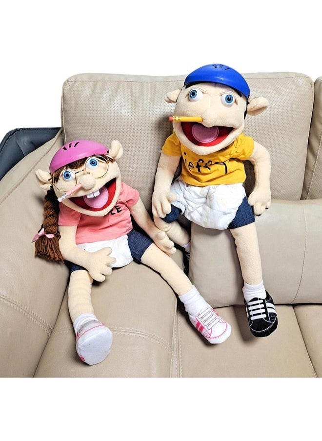 60cm Hand Puppet Riastvy Jeffy's Sister Feebee Plush Cartoon Doll Naughty Funny Puppet Soft Plush Toy with Movable Mouth Suitable for Home Decoration Birthday Gift