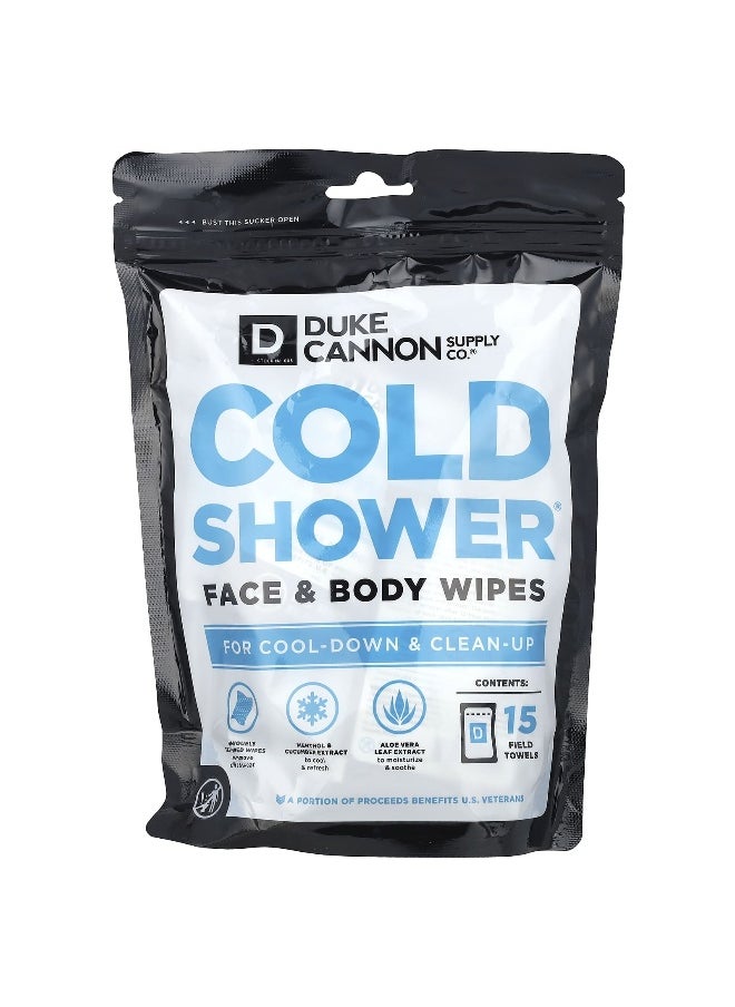 Duke Cannon Supply Co., Cold Shower®, Face & Body Wipes, 15 Field Towels